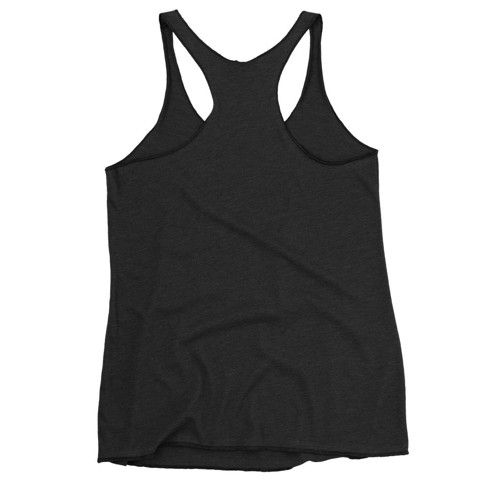 Back of a black racerback tank top featuring bold 'I am the PsycHOTic B*tch Everyone Warned You About' text, edgy design, and soft, lightweight fabric for a flattering fit.