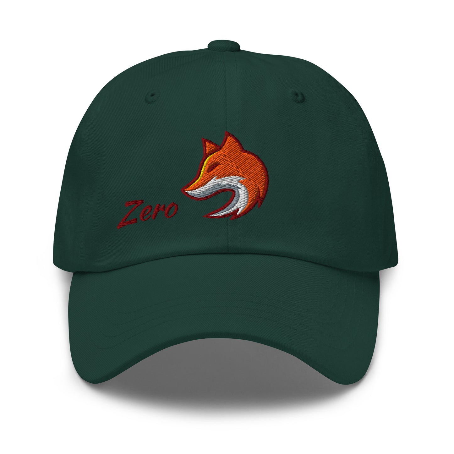 Green baseball cap with embroidered fox and the word 'Zero' on front, suggesting 'Zero Fox' or 'Zero F*cks